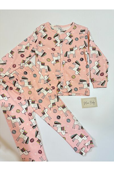 Melisa % 100 Pamuklu Düğmeli Unicorn Pijama Takımı