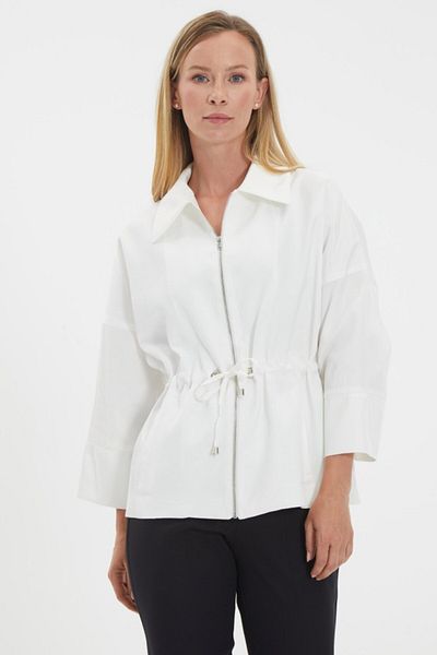 Selen Giyim Gathered Waist Jacket with Fireplace Collar