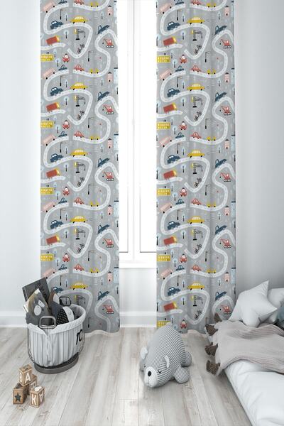 MEKTA HOME Camera bebelușilor și copiilor Aleea gri cu două aripi Fundal perd...