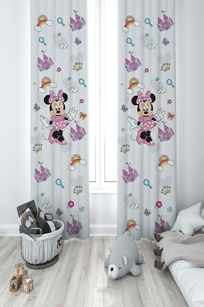 MEKTA HOME BABY AND KIDS ROOM Minnie Mause Small Figure Patterned 2 Wings Background Curtain