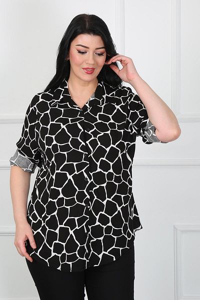 By Alba Collection Tunică de damă, neagră, bumbac, viscoză, cu modele mari