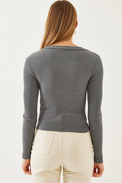 Bianco Lucci Kadın V Yaka Uzun Kollu Kaşkorse Bluz 2412 60351049