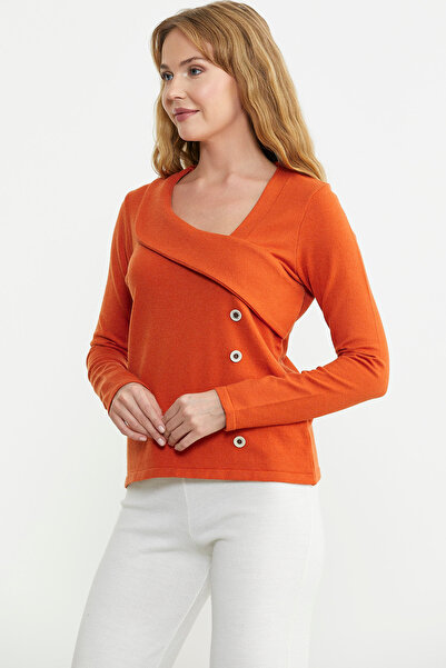 Sementa Orange Knitwear Sweater - Collar Detailed