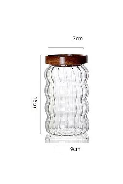 Choice 750ml Wood Lid Striped Glass Storage Bottles Sealed Jar Tea Coffee Beans Grains Candy Jars Organizer