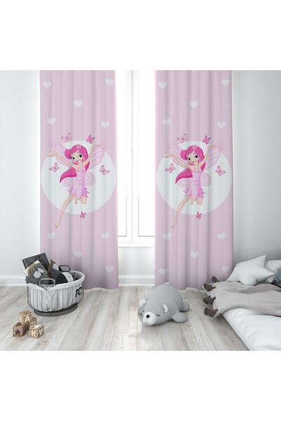 MEKTA HOME Çocuk Ve Bebek Odası Pembe Kelebekli Peri Kızı Fon Perde Mktcfp 005