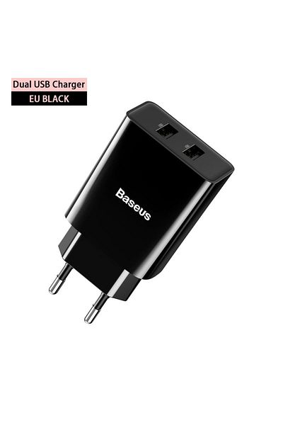 Baseus Black Dual Usb Charger Eu Plug Charger 2.1a Wall Charger Max Mobile Phone Charging Mini Adapt