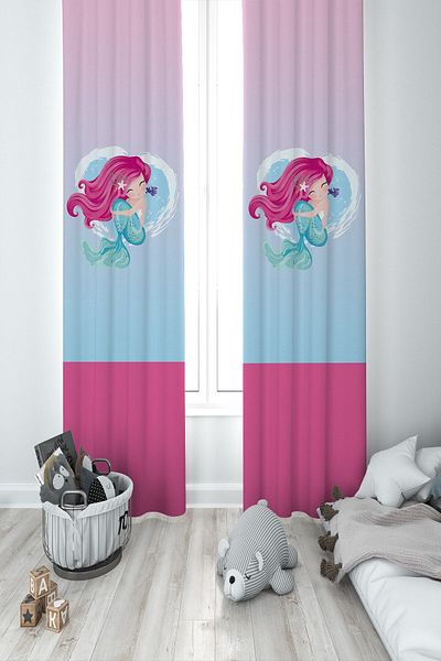 MEKTA HOME Baby and Children's Room Mermaid Two Wing Background Curtain Mkt-342