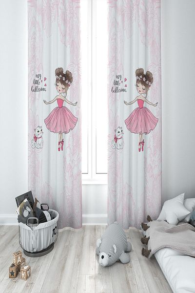 MEKTA HOME Baby and Children's Room Motif Ballerina Girl and Cat Two Wings Background Curtain Mkt-270