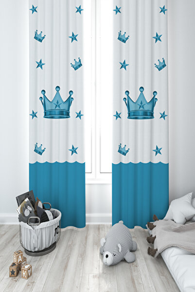 MEKTA HOME ДИТЯЧА ТА ДИТЯЧА КІМНАТА Синя корона з візерунком 2-х крил Фон-штора