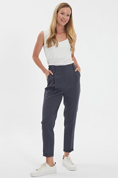 Selen Giyim Arkası Lastikli Cepli Duble Paça Pantolon