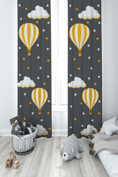 MEKTA HOME غرفة الأطفال والرضع بالون طائر وستارة خلفية رمادية اللون بنمط سحابة