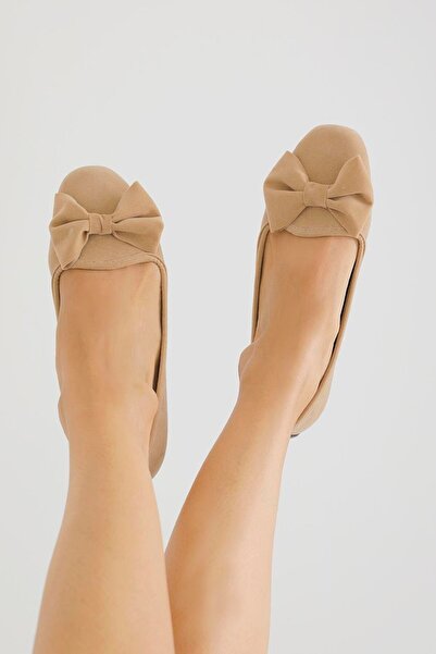 Beyond Μπεζ Βελούδο - Cardif Bow Home Ballerinas 1cm Byndshr03