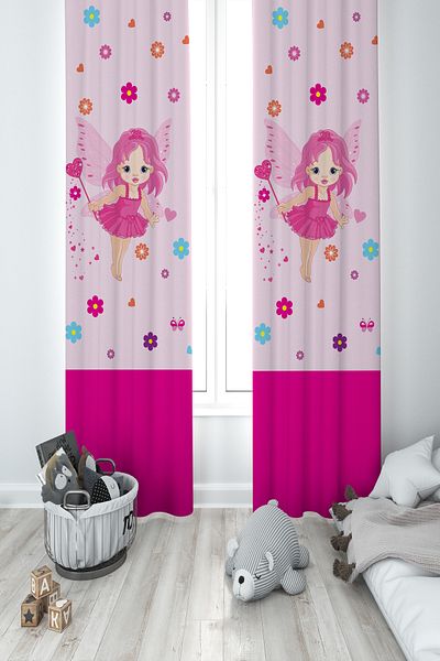 MEKTA HOME BABY AND KIDS ROOM Fairy Girl Patterned 2 Wing Background Curtain