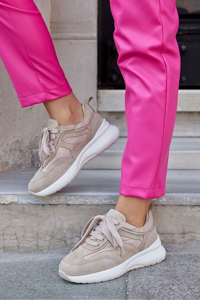 NILUFARR Roma Beige Suede Genuine Leather Women's Sneakers