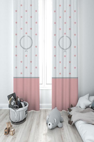 MEKTA HOME Baby and Children's Room Wheat Head and Stars Two Wings Background Curtain Mkt-377