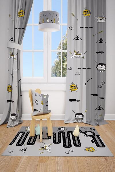 MEKTA HOME Gray Children's and Baby's Room Background Curtain 2 Wings Mkt-111