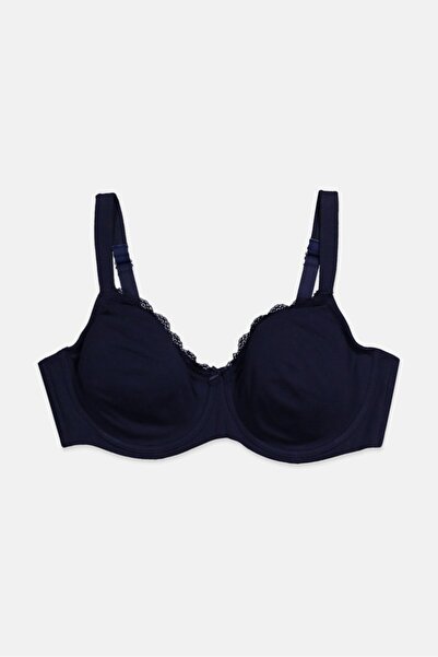 Tchibo Women Solid Lace Trim Non Padded Underwired Bra, Navy