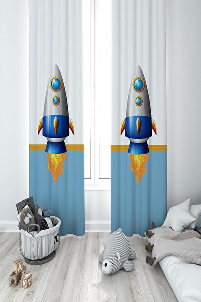 MEKTA HOME ستارة خلفية لغرفة الأطفال والرضع بتصميم صاروخ بجناحين Mkt-393
