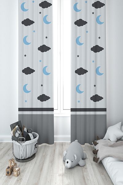 MEKTA HOME BABY AND KIDS ROOM Scout Panda Patterned 2 Wing Background Curtain