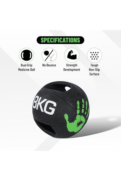 Endless 8 KG (17.6 LB) Medicine Ball with Dual Handle Grip | Black | Rubber | For Core Strength
