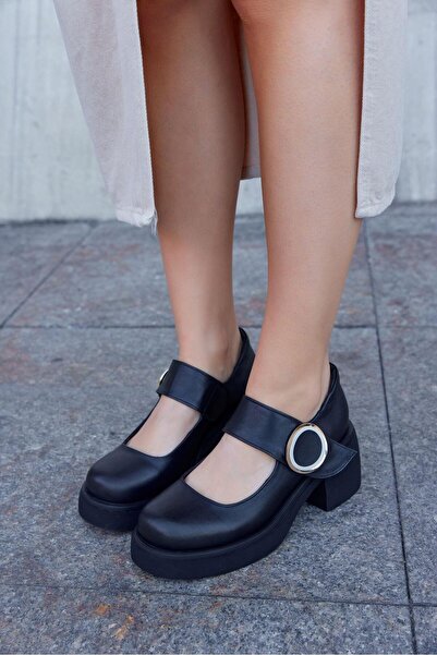 NILUFARR Pantofi de damă Mimi din piele naturală neagră cu toc gros