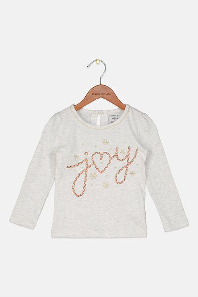 Carter's Toddlers Girl Christmas Joy Jersey Long Sleeve T Shirt, Grey Combo