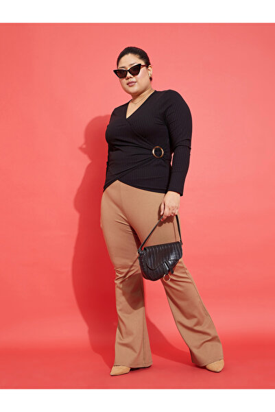 Sassafras By Styli Plus Rib Side Buckle Detail Long Sleeve Top