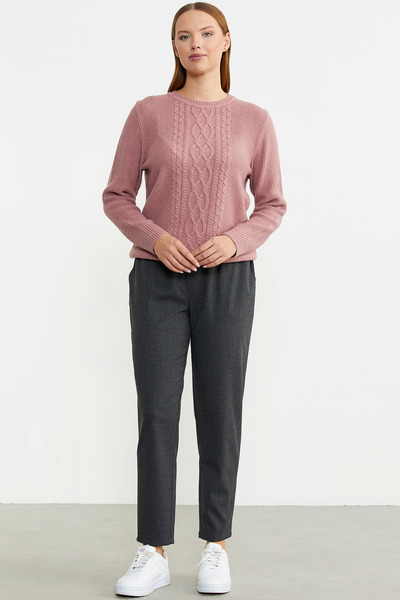 Sementa Crew Neck Regular Fit Wool Knitwear Sweater - Rose