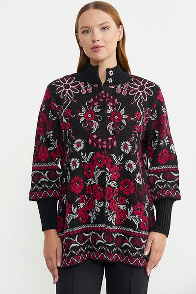 Sementa Jachetă de lână groasă cu model floral - neagră