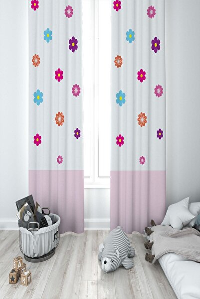 MEKTA HOME Cortina de fundal cu două aripi cu model de margarete pentru camer...