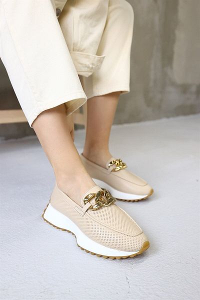NILUFARR Pantofi de damă Darius Beige din piele naturală cu accesorii cu lanț