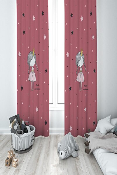 MEKTA HOME Perdele pentru cameră pentru copii cu fundal roz - 2 lame Mkt-042