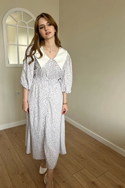 HELİS BUTİK Rochie vintage cu buline, albă, neagră, cu curea