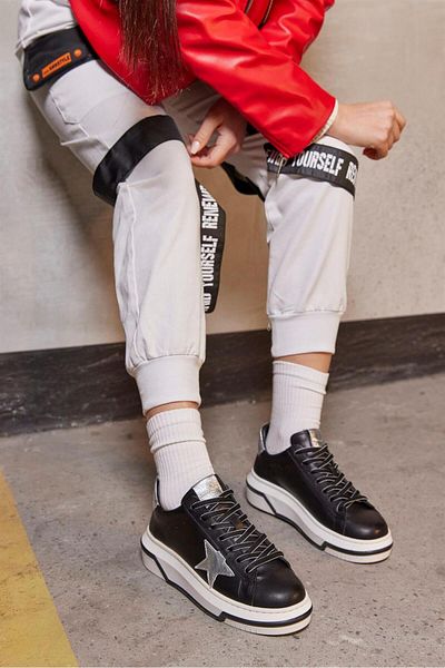 NILUFARR Sveta Black Genuine Leather Women's Sneakers