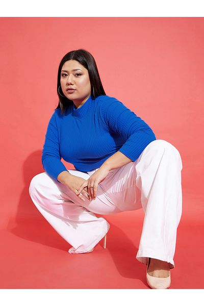 Sassafras By Styli Plus Ribbed High Neck Long Sleeve Top