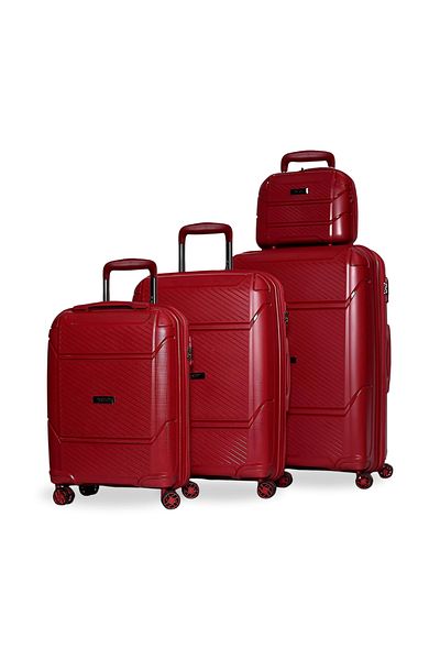 Rower Hardshell PP TSA Suitcase,Unbreakable Expandable 4 Double Wheels,4Pcs Luggage Trolley Set RED