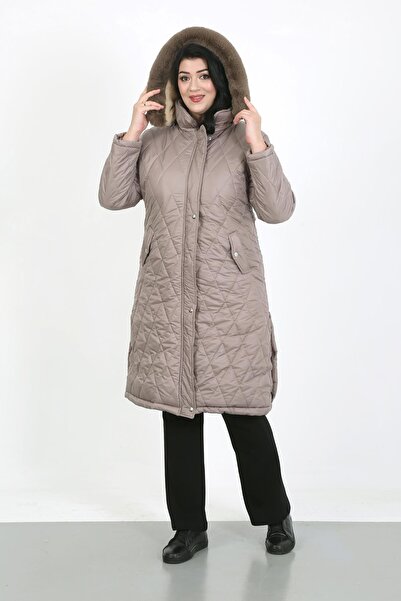 By Alba Collection Γυναικείο παλτό βιζόν μακρύ Jessica καπιτονέ Plus Size