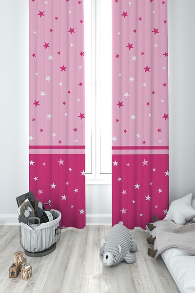 MEKTA HOME BABY AND KIDS ROOM Two Color Starry Pink 2 Wings Background Curtain