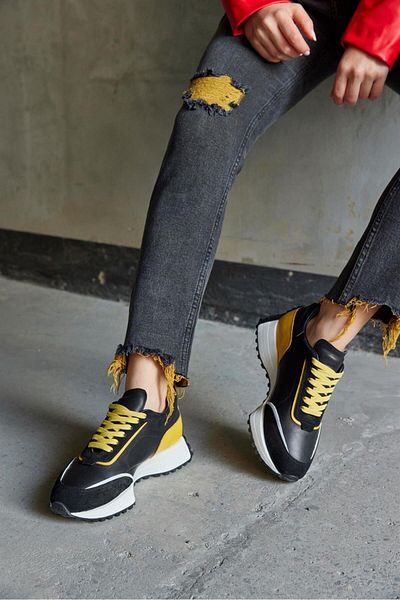 NILUFARR Marina Black/yellow Genuine Leather Women's Sneakers