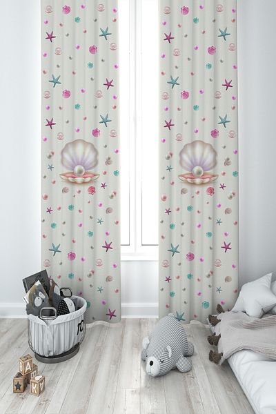 MEKTA HOME BABY AND KIDS ROOM Sea Star Hopscotch Patterned 2 Wings Background Curtain