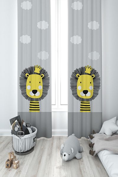 MEKTA HOME BABY AND KIDS ROOM Lion Patterned 2 Wing Background Curtain