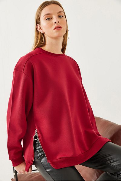Bianco Lucci Basic-Sweatshirt für Damen mit Rundhalsausschnitt und Reißverschlussdetail 60251796