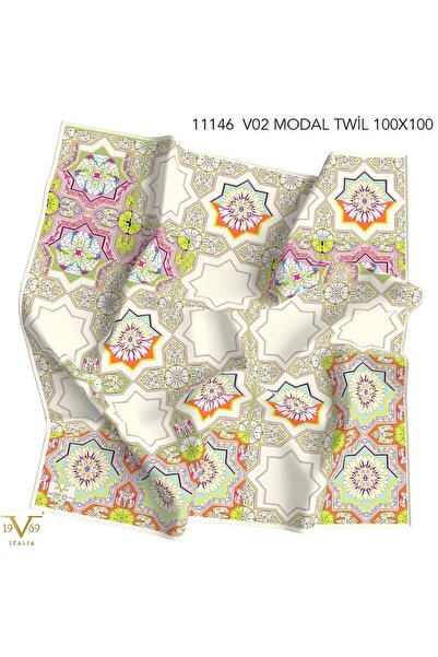 19V69 ITALIA Desenli Modal Twil Seri Seri Eşarp Askısı İle Birlikte 100X100 cm