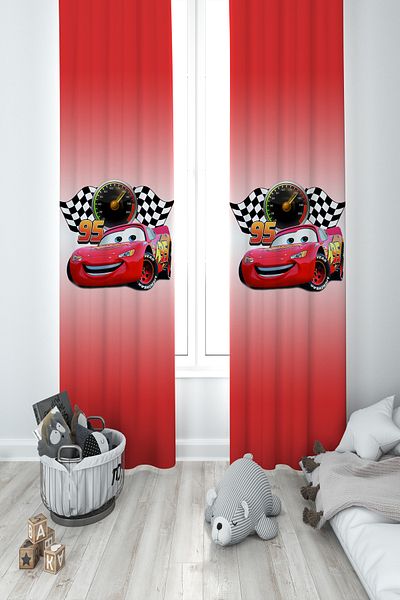 MEKTA HOME BABY AND KIDS ROOM McQueen Patterned 2 Wing Background Curtain