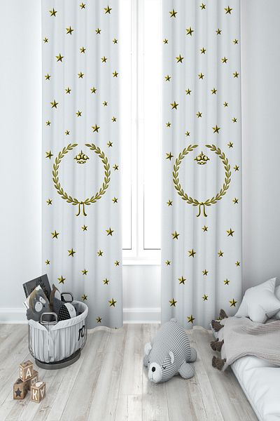 MEKTA HOME BABY AND KIDS ROOM 2 Wings Background Curtain with Crown Pattern Inside Wreath