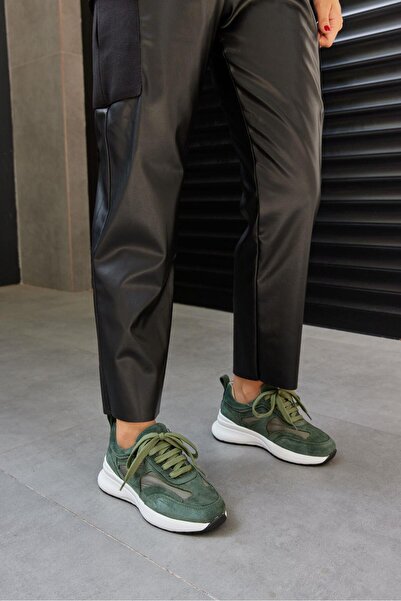NILUFARR Roma Haki Süet Hakiki Deri Kadın Sneaker
