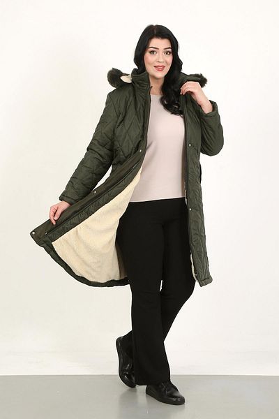 By Alba Collection Women's Khaki Long Jessica Quilted Large Size Coat