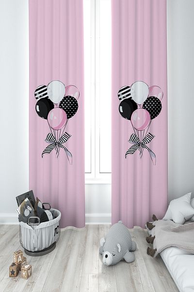 MEKTA HOME BABY AND KIDS ROOM 2 Wings Background Curtain with Ribbon Balloons Pattern