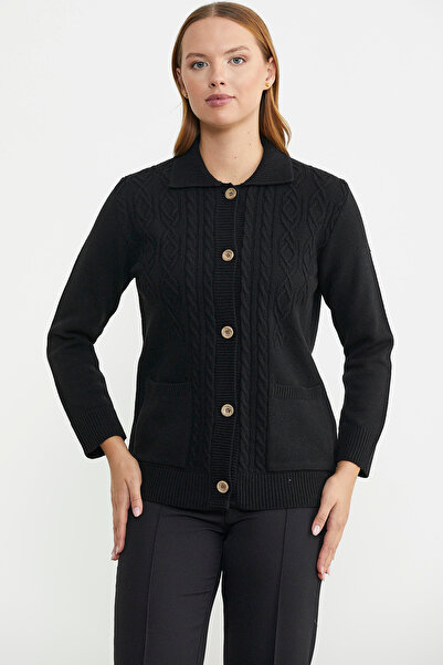 Sementa Buttoned Wool Knitwear Cardigan with Pocket Detail - Black