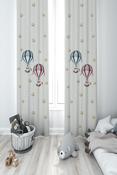 MEKTA HOME Bebek Ve Çocuk Odası Uçan Balon Iki Kanat Fon Perde Mkt-379